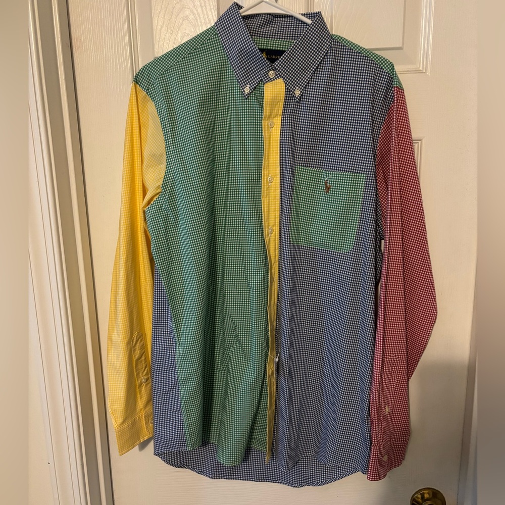 RALPH LAUREN Multi Color Gingham Button Down Classic Fit Shirt Size M w/o tag